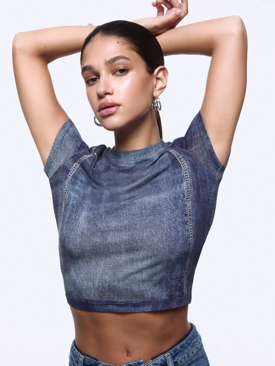 Zdjęcie produktu Liu Jo Cropped Denim-finish T-shirt Denim Finish