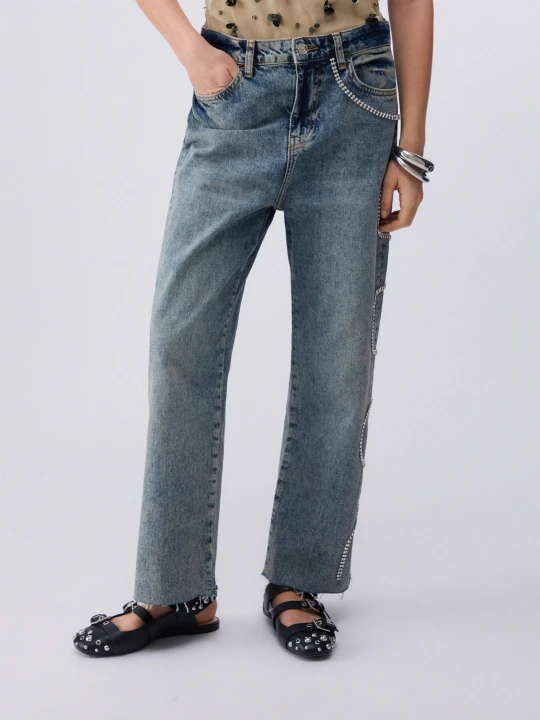 Zdjęcie produktu Liu Jo Cropped Jeans With Bejewelled Embellishment Blue Denim