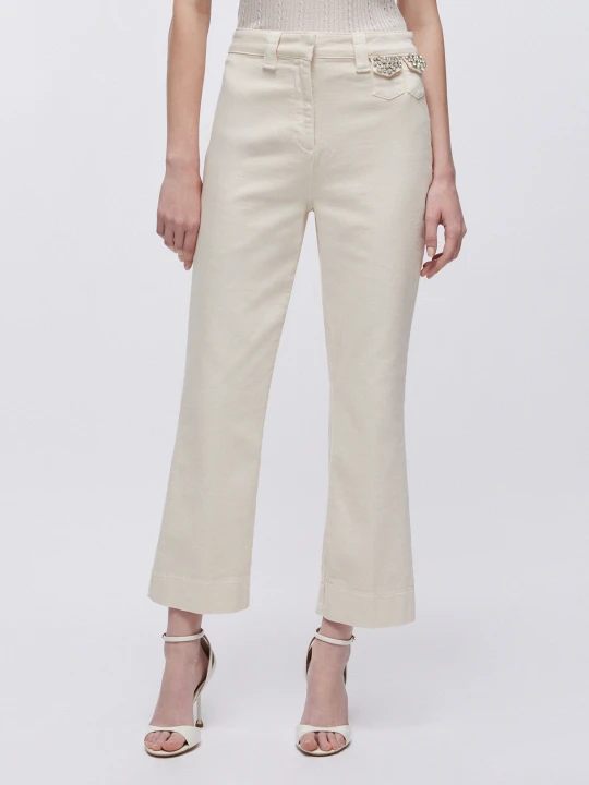 Zdjęcie produktu Liu Jo Cropped Trousers With Bejewelled Embellishment biały