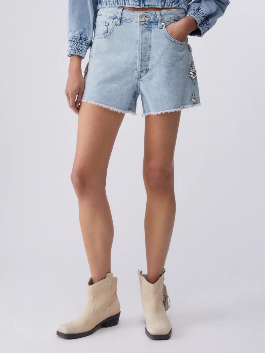 Zdjęcie produktu Liu Jo Denim Shorts With Embroidered Jewels Blue Denim