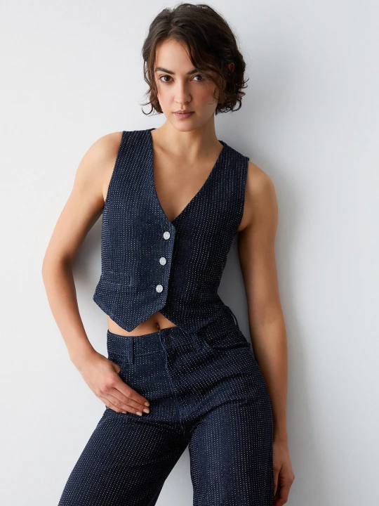 Zdjęcie produktu Liu Jo Denim Vest With All-over Rhinestones Blue Denim