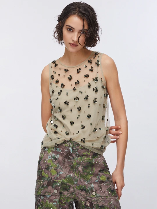 Zdjęcie produktu Liu Jo Embroidered Tulle Top beżowy