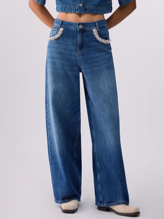 Zdjęcie produktu Liu Jo Flared Jeans With Bejewelled Appliqués Dark Blue Denim