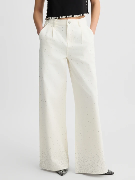 Zdjęcie produktu Liu Jo Flared Trousers With Rhinestones White Wool