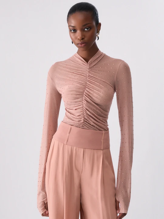 Zdjęcie produktu Liu Jo Full Rhinestone Tulle T-shirt Nude