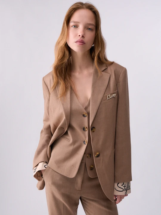 Zdjęcie produktu Liu Jo Herringbone Fabric Blazer beżowy