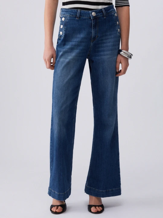 Zdjęcie produktu Liu Jo High-rise Flared Jeans With Buttons Dark Blue Denim