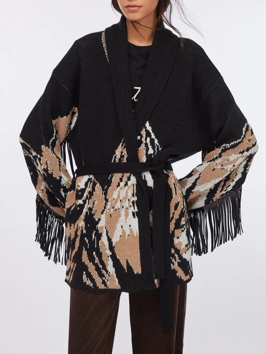 Zdjęcie produktu Liu Jo Jacquard Cardigan With Fringes czarny
