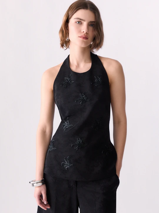 Zdjęcie produktu Liu Jo Jacquard Top With Jewel Embroidery czarny