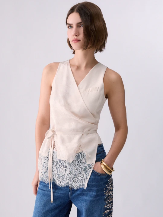 Zdjęcie produktu Liu Jo Jacquard Top With Lace Details Cream