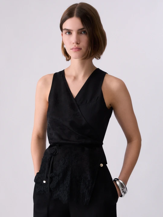 Zdjęcie produktu Liu Jo Jacquard Top With Lace Details czarny