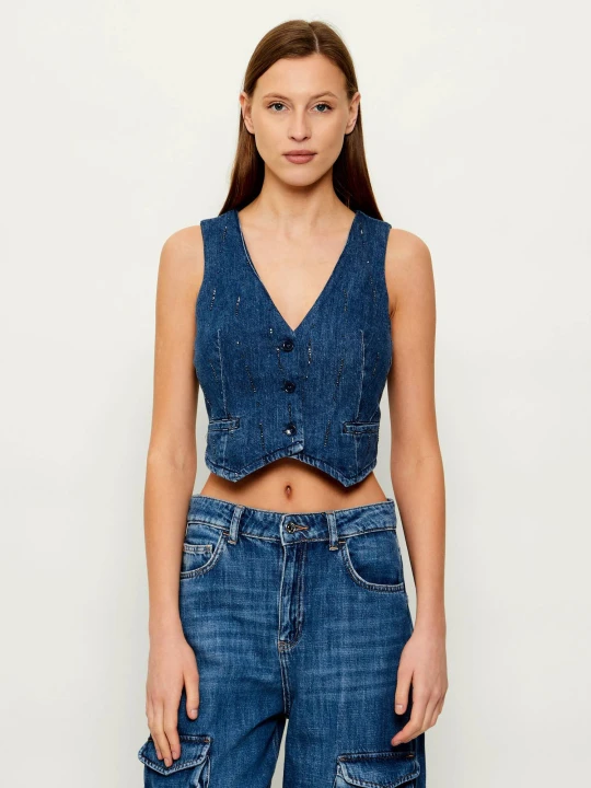 Zdjęcie produktu Liu Jo Jeansowa kamizelka | Slim Fit | z dodatkiem lnu niebieski