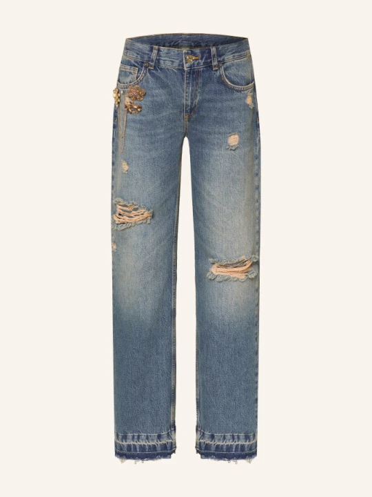 Zdjęcie produktu Liu Jo Jeansy Straight Z Kamyczkami Ozdobnymi blau 79240 Den.Blue dirty clips