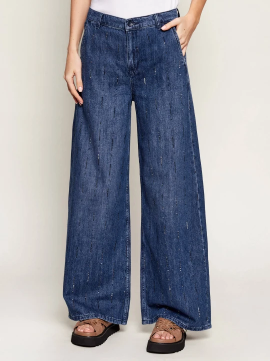 Zdjęcie produktu Liu Jo Jeansy STRASS RE | Loose fit | z dodatkiem lnu granatowy