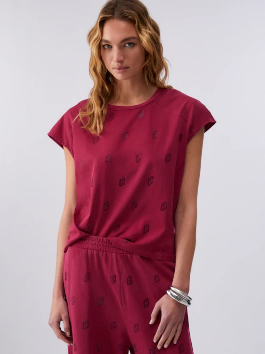 Zdjęcie produktu Liu Jo Jersey T-shirt With Gemstones czerwony