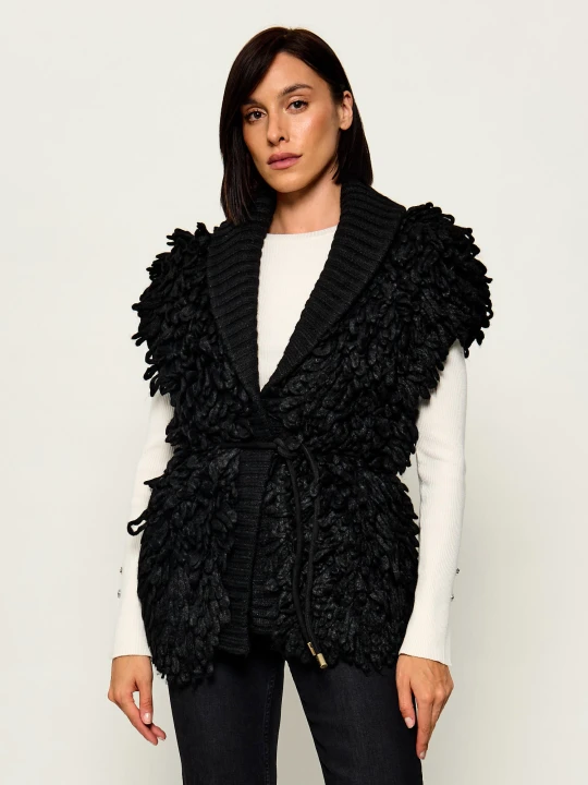 Zdjęcie produktu Liu Jo Kardigan | shearling | Relaxed fit | z dodatkiem wełny czarny