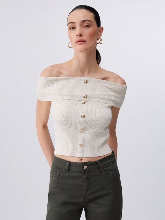 Zdjęcie produktu Liu Jo Knit Bardot-neck Top Cream