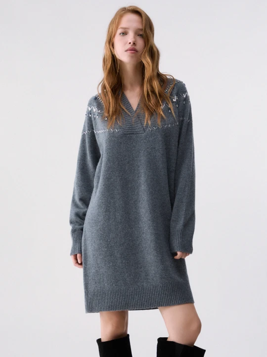 Zdjęcie produktu Liu Jo Knit Dress With Jewel Embroidery szary