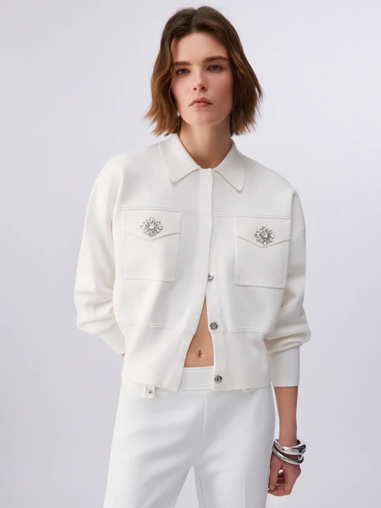 Zdjęcie produktu Liu Jo Knit Jacket With Bejewelled Buttons biały