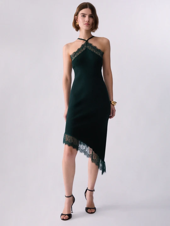 Zdjęcie produktu Liu Jo Knit Midi Dress With Lace Dark Green