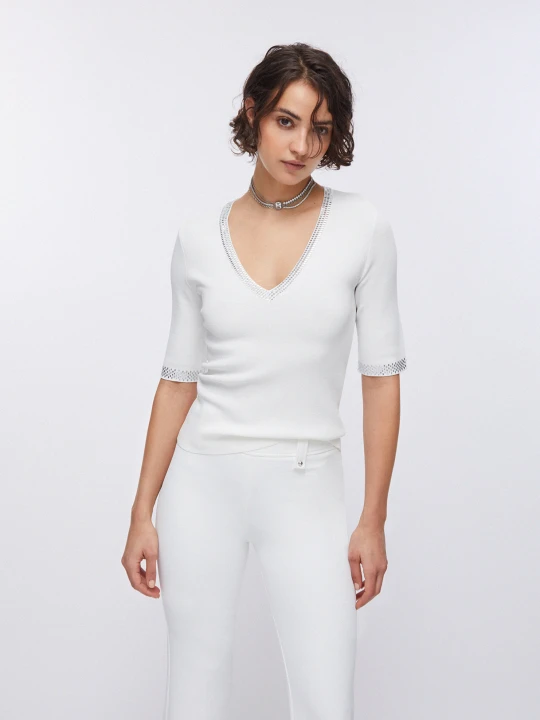 Zdjęcie produktu Liu Jo Knit T-shirt With Gemstones White Wool