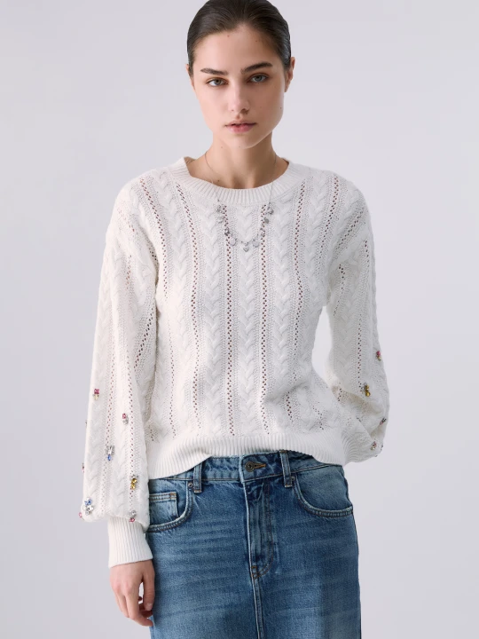 Zdjęcie produktu Liu Jo Knit With Jewel Embroidery White Wool