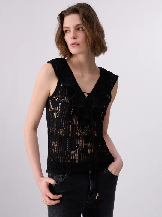 Zdjęcie produktu Liu Jo Lace Top With Ruffles czarny