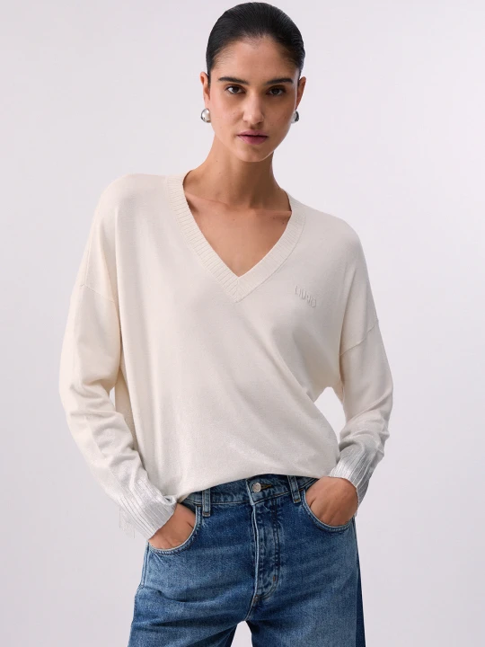 Zdjęcie produktu Liu Jo Laminated V-neck Jumper srebrny