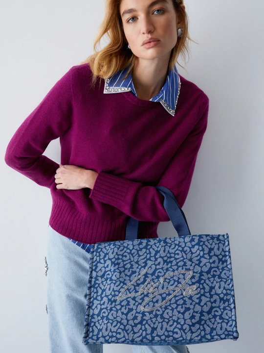 Zdjęcie produktu Liu Jo Large Animal-print Denim Tote Bag Blue Denim