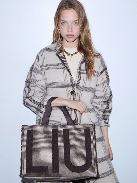Zdjęcie produktu Liu Jo Large Check Fabric Tote Bag Dark Brown