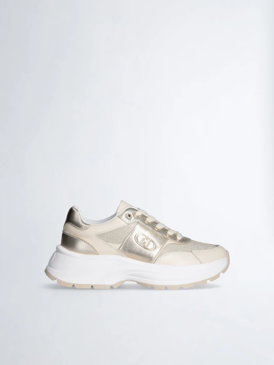 Zdjęcie produktu Liu Jo Leather And Lurex Sneakers złoty