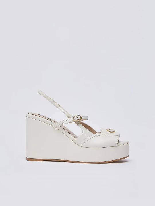 Zdjęcie produktu Liu Jo Leather And Patent Leather Slingback Wedges Milk