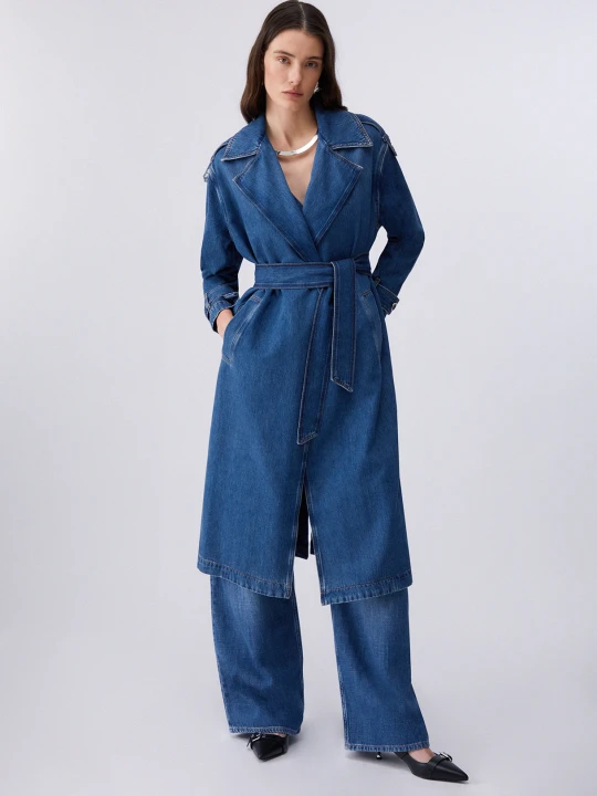 Zdjęcie produktu Liu Jo Long Denim Trench Coat Dark Blue Denim