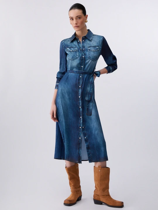 Zdjęcie produktu Liu Jo Long Dress With Digital Print Blue Denim