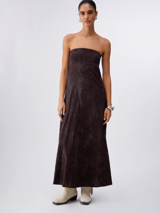 Zdjęcie produktu Liu Jo Long Dress With Embroidery Dark Brown