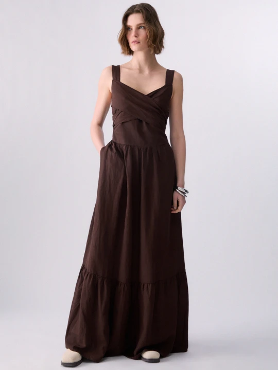 Zdjęcie produktu Liu Jo Long Linen-blend Dress Dark Brown