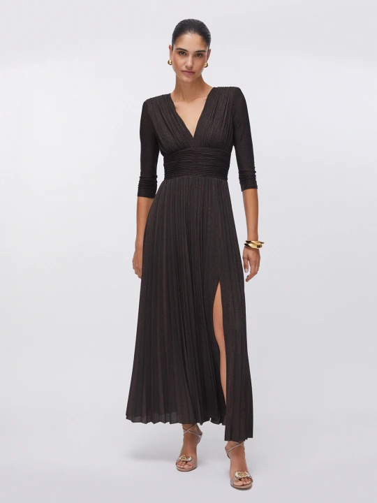 Zdjęcie produktu Liu Jo Long Pleated Lurex Dress Chocolate