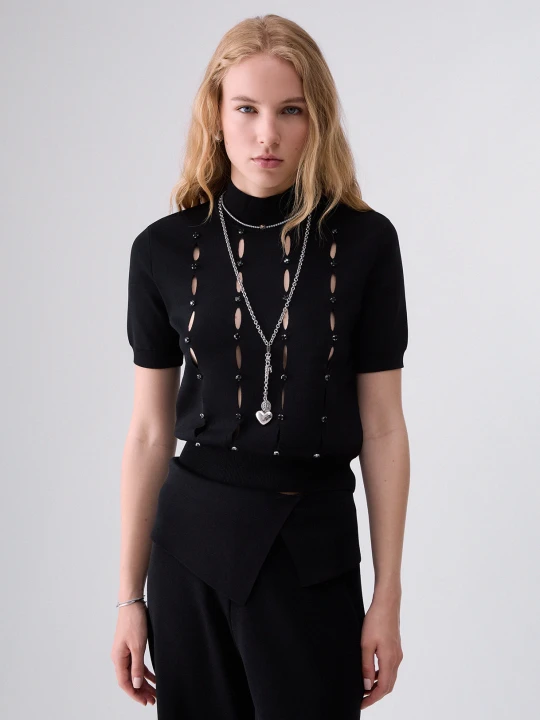 Zdjęcie produktu Liu Jo Mock Turtleneck With Cut-out And Beads czarny