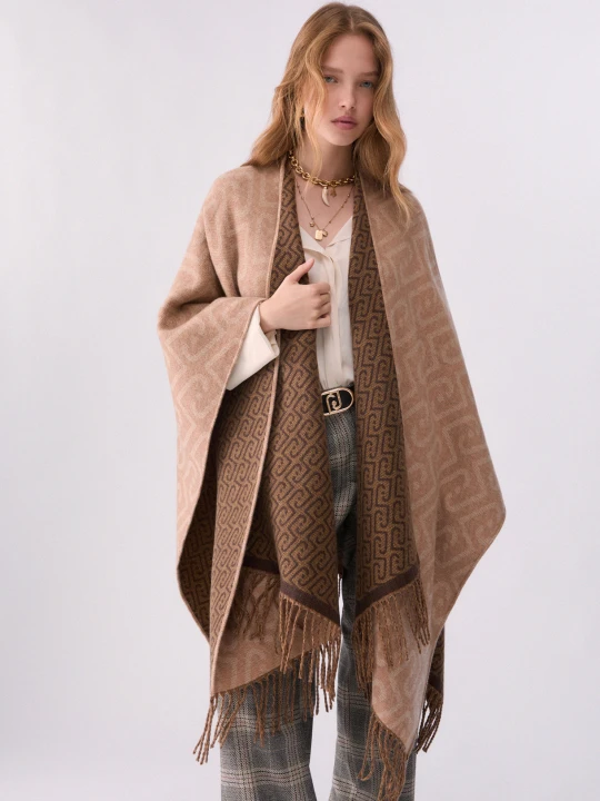 Zdjęcie produktu Liu Jo Monogram Jacquard Poncho Camel