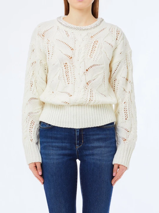 Zdjęcie produktu Liu Jo Openwork Jumper With Gemstones White Wool