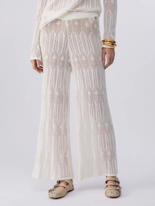 Zdjęcie produktu Liu Jo Openwork Knit Trousers White Wool