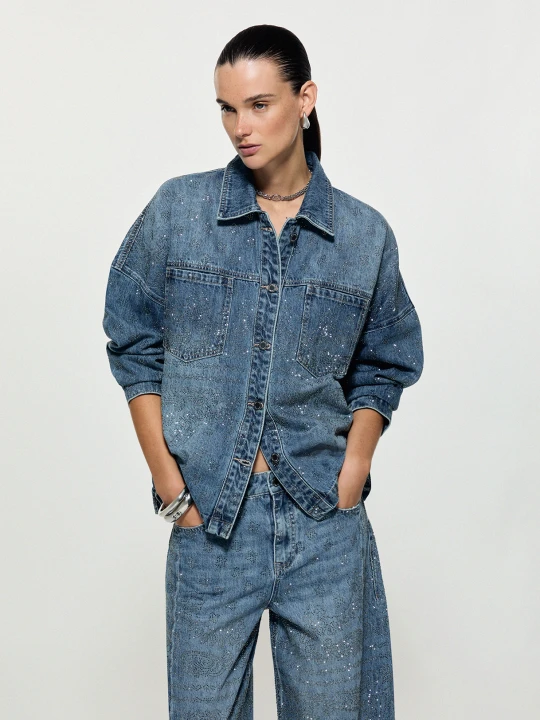 Zdjęcie produktu Liu Jo Oversized Jacket In Denim With Rhinestones Dark Blue Denim