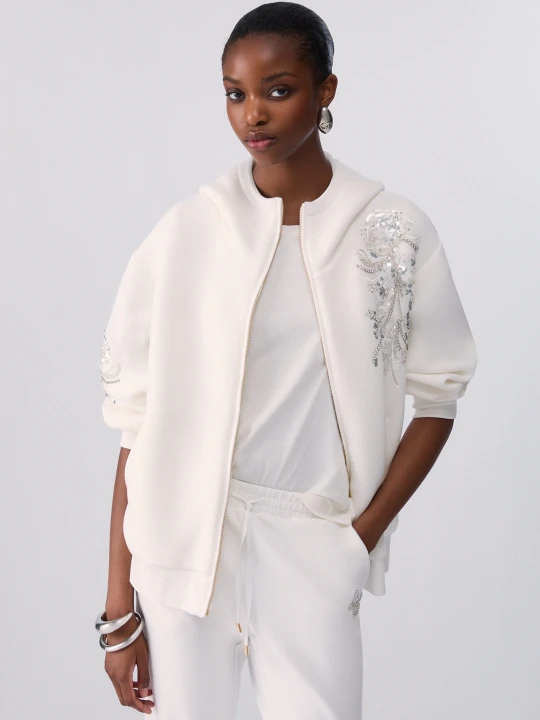 Zdjęcie produktu Liu Jo Oversized Jacket With Jewel Embroidery White Wool