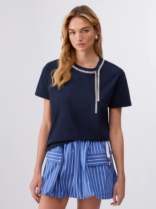 Zdjęcie produktu Liu Jo Oversized T-shirt With Bejewelled Embellishment Dark Blue