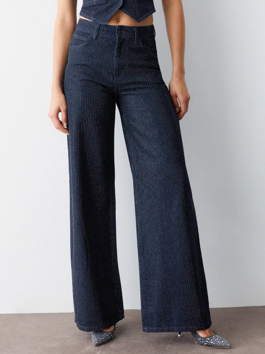 Zdjęcie produktu Liu Jo Palazzo Jeans With All-over Rhinestones Blue Denim
