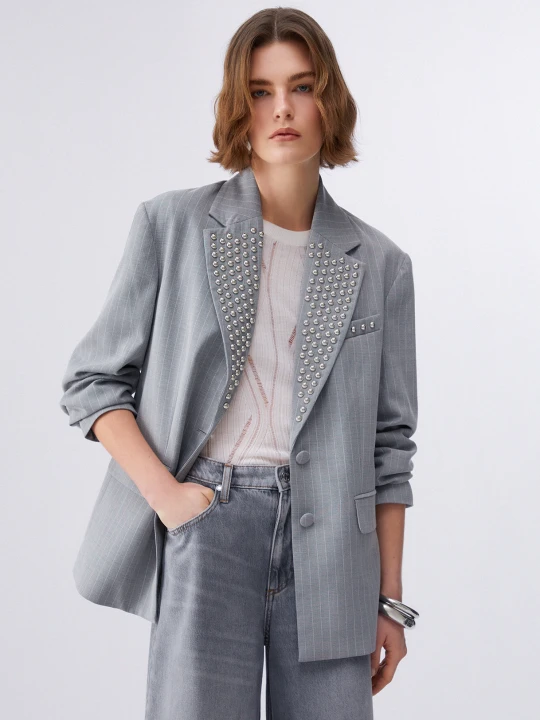 Zdjęcie produktu Liu Jo Pinstripe Blazer With Studs Grey Pinstripe