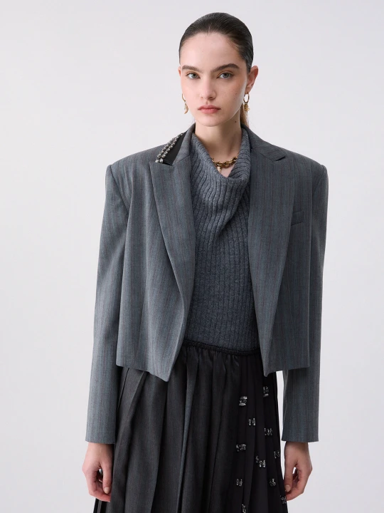 Zdjęcie produktu Liu Jo Pinstripe Cropped Jacket Dark Grey
