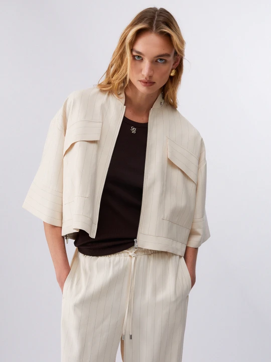 Zdjęcie produktu Liu Jo Pinstripe Jacket With Bejewelled Embellishment biały