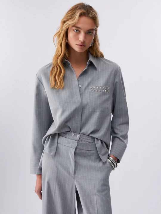 Zdjęcie produktu Liu Jo Pinstripe Shirt With Studs Grey Pinstripe