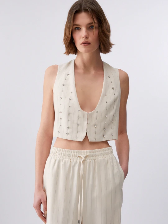 Zdjęcie produktu Liu Jo Pinstripe Vest With Bejewelled Embellishment biały